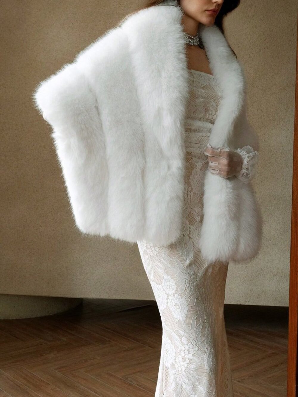 White Casual Women's Elegant Fluffy Shawl